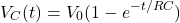 \begin{equation*}    V_C(t) = V_0(1 - e^{-t/RC}) \end{equation*}