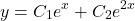 \begin{equation*}    y = C_1e^x + C_2e^{2x} \end{equation*}