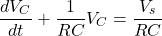 \[\frac{dV_C}{dt} + \frac{1}{RC}V_C = \frac{V_s}{RC}\]