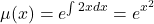 \begin{equation*}    \mu(x) = e^{\int 2x dx} = e^{x^2} \end{equation*}